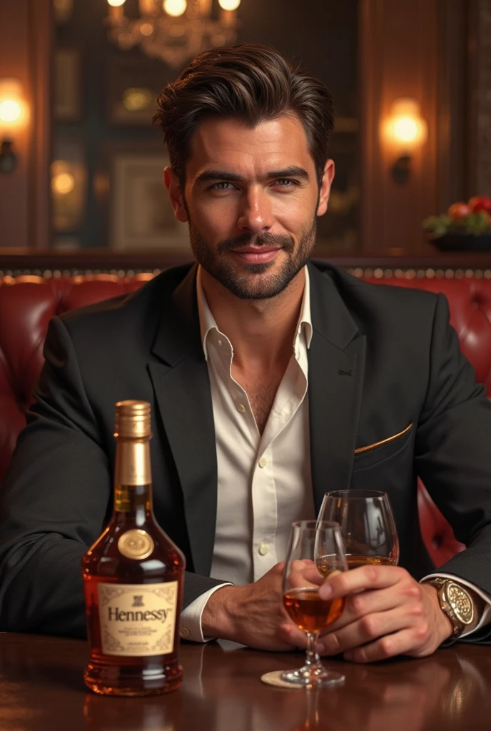 a handsome man carry a glass of Visky in the night club