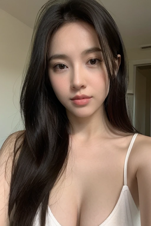 Kim Jennie de blackpink con el cabello rubio claro, cabello rubio con ondulado, cabello de color rubio ondulado, with small fringes, ojos color negro, nariz respingada y bonita, labios gruesos, Cupid and heart shaped lips......., labios rosas, pale, piel blanca, piel bonita y suave, con pecas y lunares, cejas bonitas, marked and beautiful clavicle, mientras tiene un polo con rosas color rojo tinto, rojo oscuro, con ropa interior femenina, abdomen delgado y bonito, escote desnudo, (pechos grandes, pechos suaves, pechos naturales, escote desnudo), mientras agarra una rosa, mirando a la camara, autofoto, selfie lejana, selfie from all angles, alguien se esta tomando selfies, foto lejana y de distintos algunos