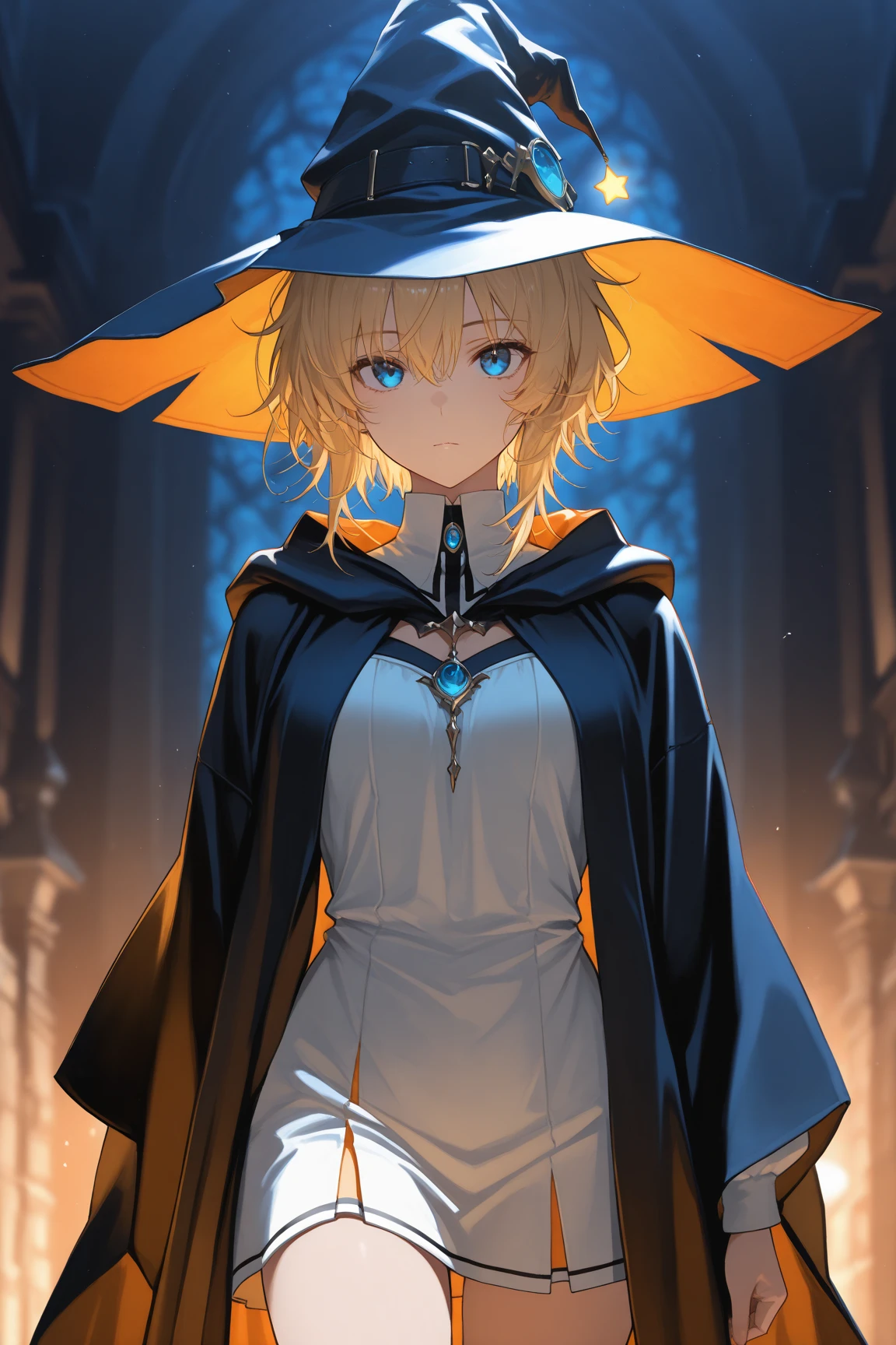 best quality, masterpiece, cinematic lighting, intricate, cinematic detailed realistic background, detailed face, full body, small breasts, realistic, ligne claire, 

1girl in forest, magical, aura, night, spell caster, looking at viewer, tattoo, model pose, ringed yellow eyes, split-color hair,