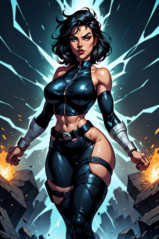 girl with short white hair and dark black skin, superhero Storm from X-Men, controlling lightning, combat stance, highly detailed, vibrant appearance, creative behavior, imaginative, , spontaneous, small breasts, sexi, revealing, naked breasts, nude, highest quality, skin texture, intricate details, (cinematic lighting), RAW photo, 8k, masterpiece,best quality,ultra-detailed,very detailed illustrations,extremely detailed,intricate details,highres,super complex details,extremely detailed 8k cg wallpaper