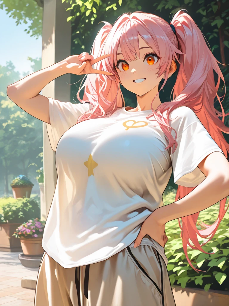 masterpiece, best quality,
1girl, solo,
<lora:lala deviluke darkness-lora-nochekaiser:1> lala deviluke, lala satalin deviluke, green eyes, eyelashes, pink hair, long hair, straight hair, ahoge, hair ornament, tail, demon tail, large breasts,
outdoors, sunset, orange sky, gym uniform, white shirt, short sleeves, buruma, taut clothes, shiny skin, sweat, steam, see-through, see-through shirt,
looking at viewer, cowboy shot,
blush, smile, parted lips,