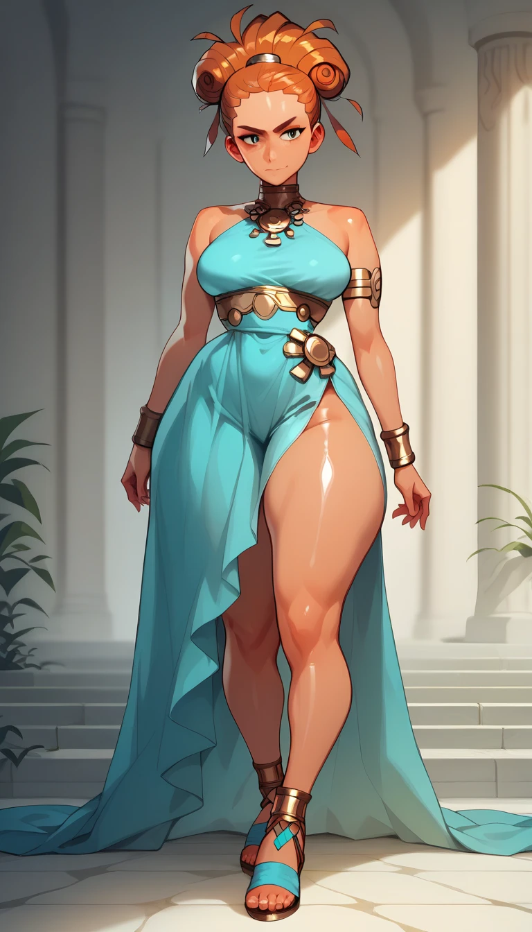score_9, score_8_up, score_7_up, r1s0, 1girl, (masterpiece, top quality, best quality),1girl, brown skin, cleavage, big breasts, full body,
