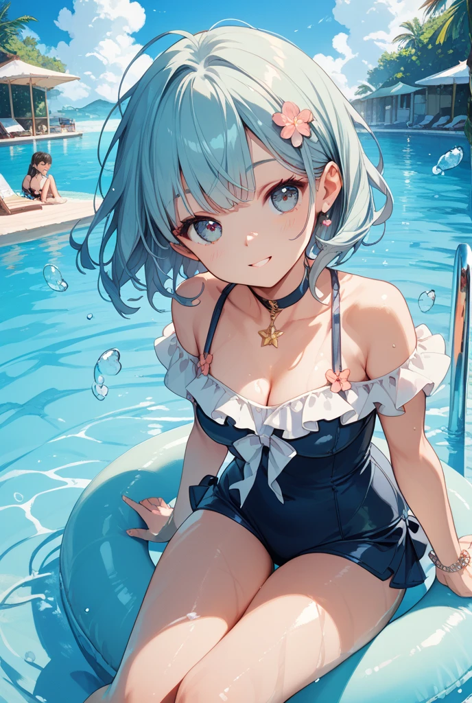 Femboy in short skirt and outfit and wet bikini