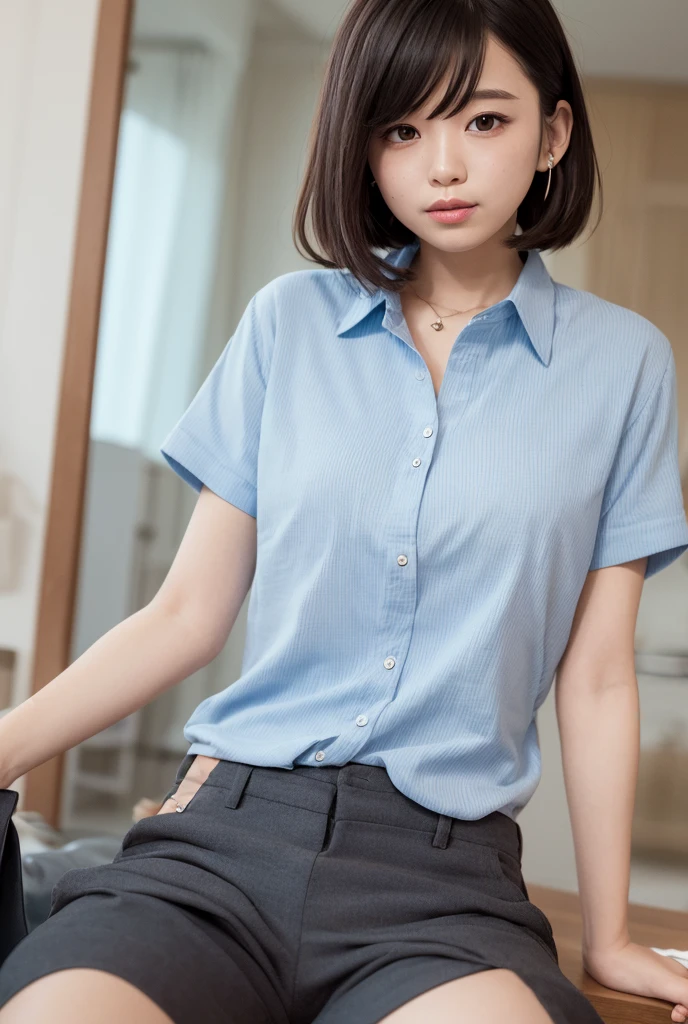 ((Highest quality))、Beauty、Big Breasts、Fully open navy shirt、