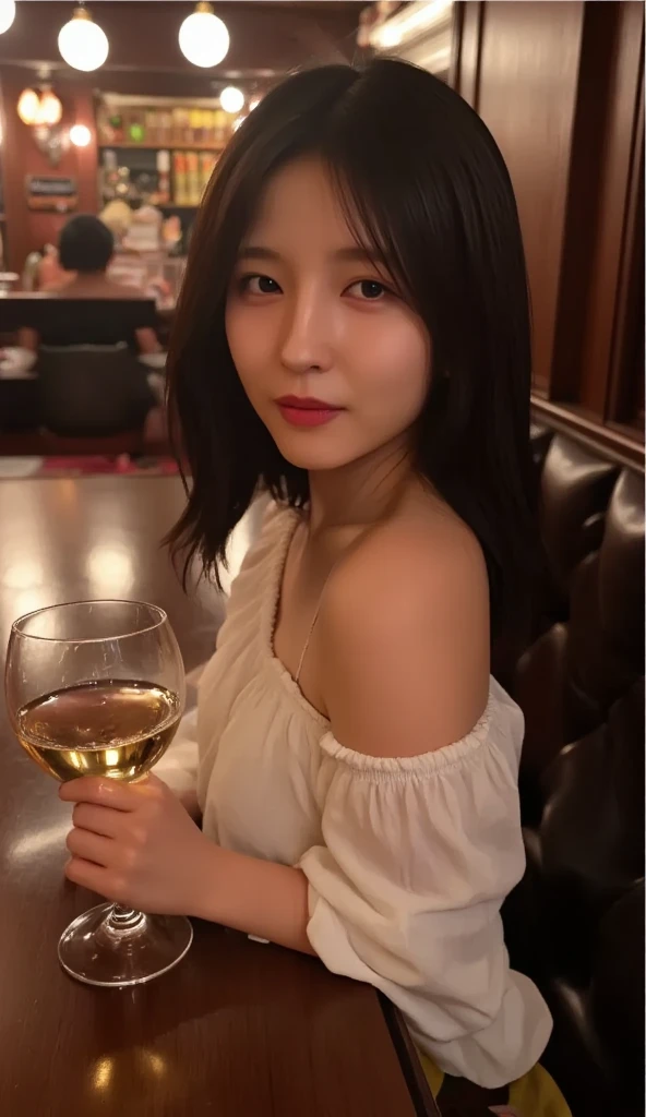 A glass of wine in his hand