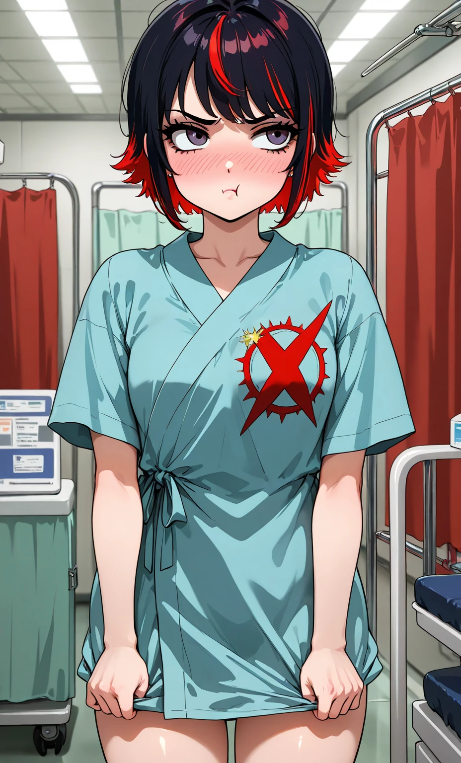 <lora:Sai_Hinoki:0.8>, Hinoki, 1girl, soro, huge_breasts, red eyes, multicolored hair, dyed bangs, brown hair, two-tone hair, green_hair, pink hair, red hair,
nurse, red cross, hospital,
masterpiece, high quality, very_high_resolution, large_filesize, full color,