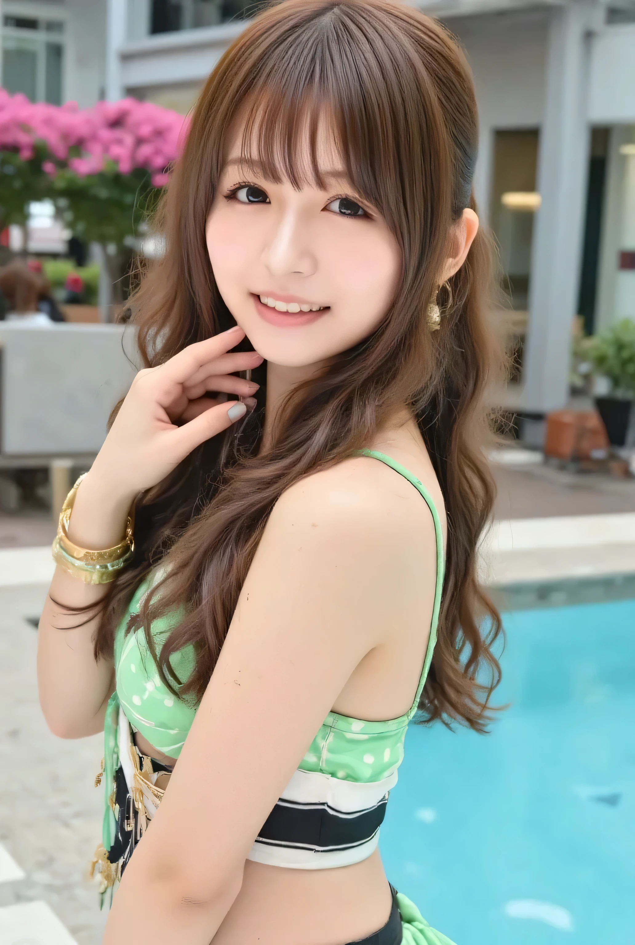 very noble、Japanese、gravure idol、poolside、She's horny and cute 、 wearing glasses 、overview、The best legs、Best Gravure Poses、Best Sexy Poses、Best Performance、Best model pose、sexy posing、gravure shooting、Boldly highlight your chest、His Skirt Is Rolling Up {x} His Chest Is Being Rubbed、THE HEALTHIEST WHITE SKIN、The most beautiful brown hair、 please wear revealing clothes、 Sensual and Attractive 。wear the most sensual green sexy Hololive summer costume 。。。。。、 Vibrant Color Styles 、 She will charm you with the best image in the best situation .。 this is細部にまで細心の注意を払った高品質の製品です、Expressed from head to toe、detailed expression from the tips of the hands and feet、 supreme erotic pose 。Sexy proportions。 Hang it to cover your forehead 。 facial beauty。 High quality feel is the best 。 obscene expression 。Those eyes staring at me are beautiful。 stroking that head with a gentle smile 。Beautiful white teeth、Big Breasts、 G cup breasts、Panting expression、90 cm plump bust、Serving with a beautiful chest、 very beautiful body、this is、 Leaned forward.、Highlight your beautiful belly and breasts、Ultra High Definition、beautiful images 。 vivid details 。Delicate expression around her eyes 、トップクラスの性能 Ultra High Definition 細部まで美しく表現 健康な身体が美しく見える つま先まで表現、4K high resolution 8K high resolution