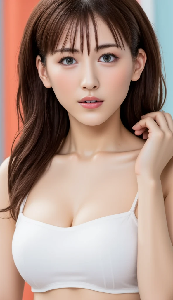RAW photo, (best quality, 8k, 32k, masterpiece, UHD:1.2), ultra high resolution, (pretty a Korean  girl of 13 yearing magenta tank-top, cleavage