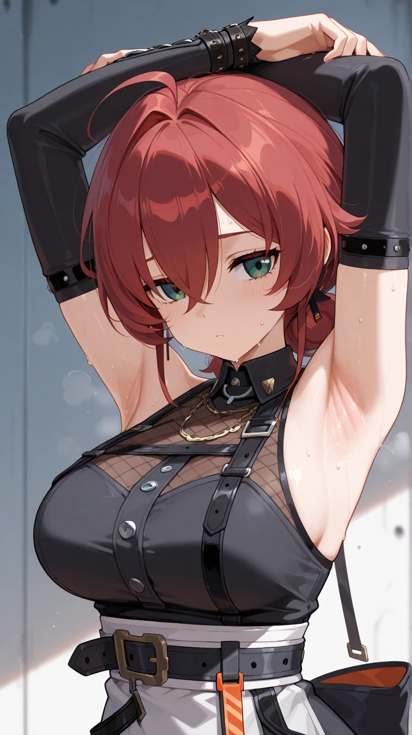 ((best illustration)) Brazilian girl, Red hair, age body, that's why, black tight skirt, black boot, urban landscape, building, horizont, sunset, silhouette against the clouds, Contemplative.