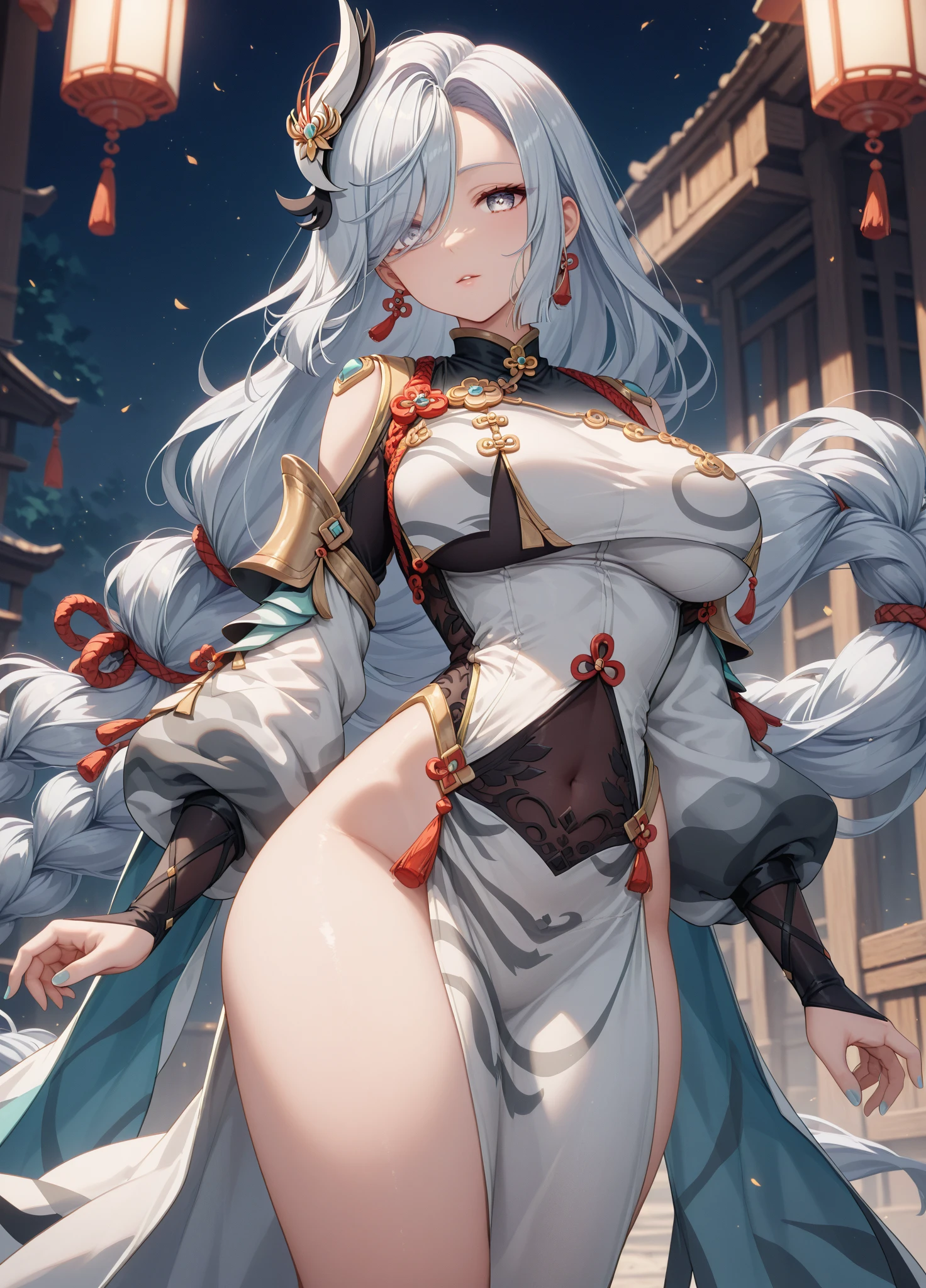1girl, 18 year old female, kitsune, anime style, ultra realistic, high detail, sexy pose, sexy, beautiful, exposed skin, slender, skinny, exposed breast, large breast, nipples, exposed nipples, nude, nudity, absurdres, high res, ultrasharp, 8K, UHD, retina, masterpiece, accurate, anatomically correct, perfect anatomy, textured skin, super detail, high details, high quality, award winning, best quality, high res, looking at viewer, detailed eyes, four fingers and one thumb per hand, perfect hands, perfect finger, two arms only, no clothes, revealing, white hair, blue eyes, white skin, fertility stomach tattoo, fox ears, 9 tailed fox