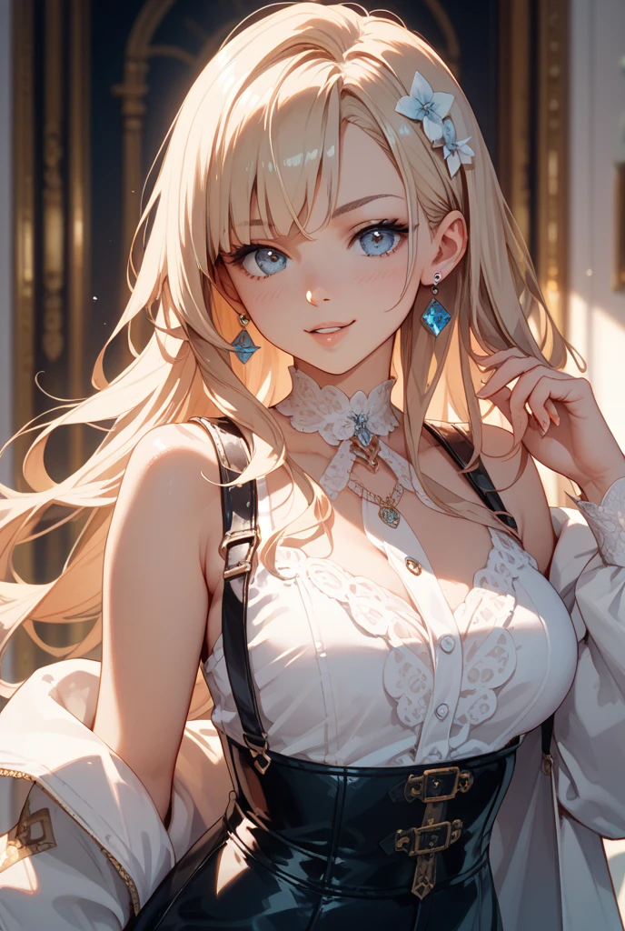 Best quality, masterpiece, high resolution, 1girl, porcelain dress, hair accessories, necklace, jewelry, beautiful face, on the body, Tyndall effect, realistic, dark studio, edge lighting, two-tone lighting, (high detail skin: 1.2), 8k UHD, dslr, soft light, high quality, volumetric light, candid, photo, high resolution, 4k, 8k, background blur,