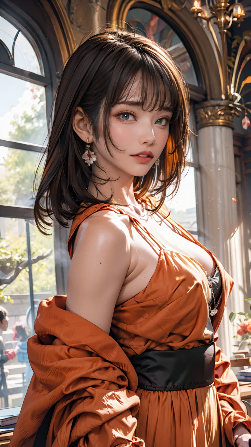 Red knitwear, turtleneck, red costume of Santa Claus, (open all buttons: 1.1), Santa Claus hat, smile, smile, big, big breasts, deep cleavage, chest hugging, top quality, masterpiece, illustration, very delicate and beautiful, very detailed, CG, 8K wallpaper, amazing, fine details, highly detailed CG, Unity, 8K wallpaper, Huge file size, very detailed, high resolution, well-groomed detail woman, very detailed big eyes and face, amazing detailed eyes, face light, (Best Illustration: 1.1), Ultra High Resolution, (Photoreal: 1.1), (Photoreal: 1.2:1.1), Realistic Face Proportions, Slender, Smile, (Makeup: 0.4), (Fluffy Pale Colored Eyes: 1.21), Light Colored Eyes, Round eyes, gaze to look at the beholder, dark brown hair, earrings, necklace, hairpin, (irregular irregular skin imperfections, veins, skin pores: 1.2), white background, (bokeh: 1.4), straight hair, very short hair, short bob hair, little bangs, gloss on skin, gloss on face, gloss on lips, gloss on chest, gloss on skin, smile, smiling, teeth, beautiful alignment, Long neck, big eyes, clear eyes, clear double eyelids, put out both ears, tremendously cute, overwhelming beauty, highlight in the eyes, chest closer, face forward, body facing the viewer, put your hand on the cheek, perfect and detailed and beautiful hand, perfect and detailed and beautiful fingers, precise number of arms, precise number of fingers, reach out to the camera