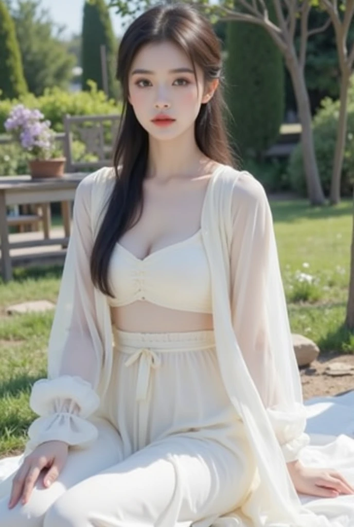 HDR,UHD,8K,Best Quality,Masterpiece,High Detail,Ultra Realism,1 Girl,Full Body,Looking at the Camera,Upskirt,Sitting on the Ground,Legs Spread,Bow,Jewelry,Lace,White Panties,Long Hair,Straight Hair,Portrait,Mystic Forest,Firefly,Bokeh,Mystery,Night,Sky,Clouds,Lakeside,