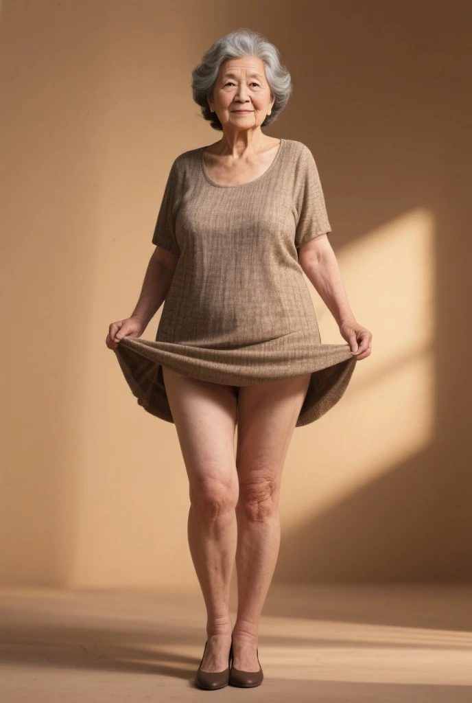 photo of a 60 year old woman,
(lifting her skirt and showing her panties.:0,8)
she has thick and curvy legs,
she is wearing stockings,
(full body photo),
Hyper realistic with perfect lighting, Highly detailed, sharp focus, 4k, 8k, ultra quality