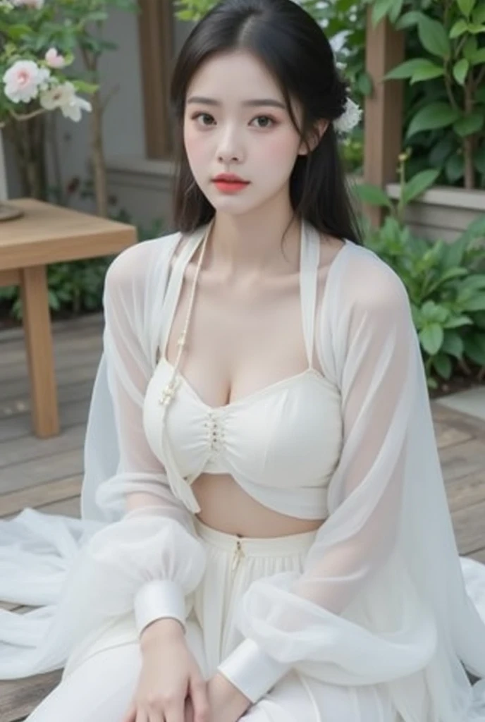 Fashion Photography by 1girl,soft light,rim light,beautiful,realistic,raw photo,natural skin texture,realistic 눈과 얼굴 디테일,surrealism,ultra high resolution,4K,best quality,masterpiece,Fashion Magazine,vogue magazine,Whimsical fashion,magazine cover,cowboy_launch,touch one's chest,large_hip,femur_gap,floating_hair,hair_blowing,shining_skin,big_femur,Thick_femur,Wearing only an open blazer,underwear