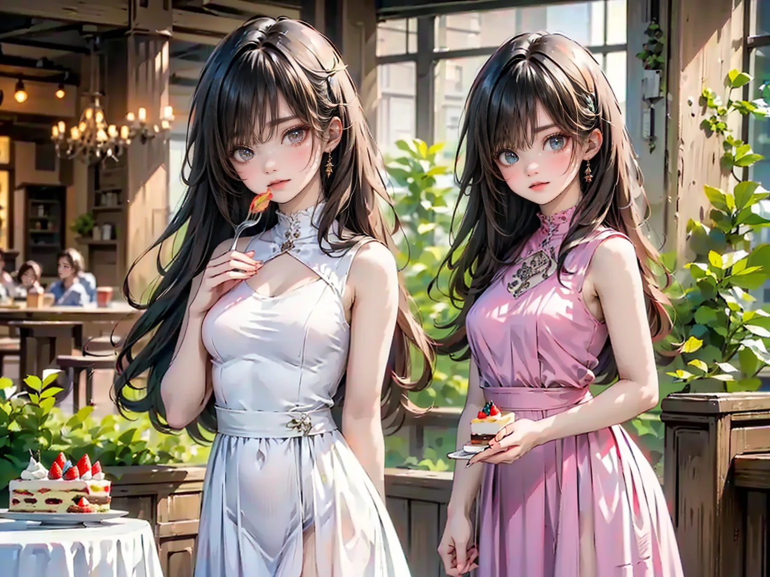 drooping eyes, realistic skin, ecstasy, ((completely transparent) casual all over dress with floral pattern), open legs, outside, 