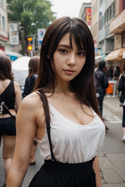 (best quality,highres,masterpiece:1.2),ultra-detailed,(realistic:1.37),(professional photograph),(best lighting),(vivid colors), (upperbody:1.4), (wide angle), seen from forward, cute (indonesian girl:1.5, zee jkt48 likeness), wearing ((oversized opened shirt:1.3), bottomless:1.5), (walking with atractive pose, her hand opened her shirt), (exposed cleavage and sexy abs:1.2), hanging breasts, ((detailed face, expressive looks):1.3), (natural background, surrounded by many people on the street:1.5), seductive expression, alluring gaze, mesmerizing eyes, luscious lips, look away, flowing ponytail hair, sensual atmosphere, soft skin, perfect silhouette,  slender posture, slim body, tummy, collarbone, perfectly hanging breasts, exquisite details, captivating beauty, confidence, elegance and charm, all eyes on her, desirable, irresistible temptation, sultry mood, enticing allure, sizzling sensuality, enticing curves, feminine grace, teasingly erotic, captivating curves, naughty innocence, forbidden desire, unrestrained passion, subtle shadow, creamy complexion, inviting gaze, bewitching smile, perfect hand, playful imagination, intimate moment