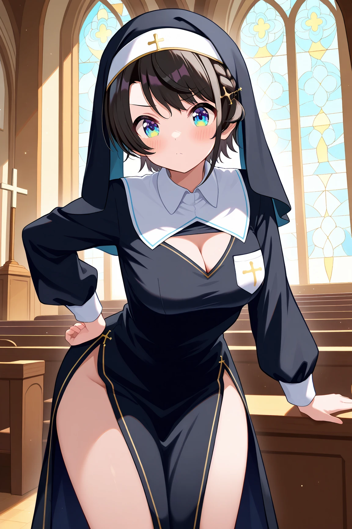 pieces fly、masterpiece、highest quality、Super detailed、High resolution、High resolution、8K portrait、Unity 8k壁紙のHigh resolutionCG、unity 8k wallpaper、Highly detailed CG unity 8k wallpaper、realistic、real person、 portrait photography、shiny skin、High resolution、(1 girl), Little,,(rape face),((cute:1.8)),((10 years old:1.5)、very detailed explanation、delicate face、nice lips、slender body、(small breasts:1.8) 、 thin waist、thin legs、1 girl, cute type, perfect face, seriously, (blush:1.5)、(church:1.6)、((nun clothes:1.2))、(new explanation vagina,Show butt hole、distress, blush:1.5, think back:1.5, (open anus:1.6)、messy hair, brown bob hair