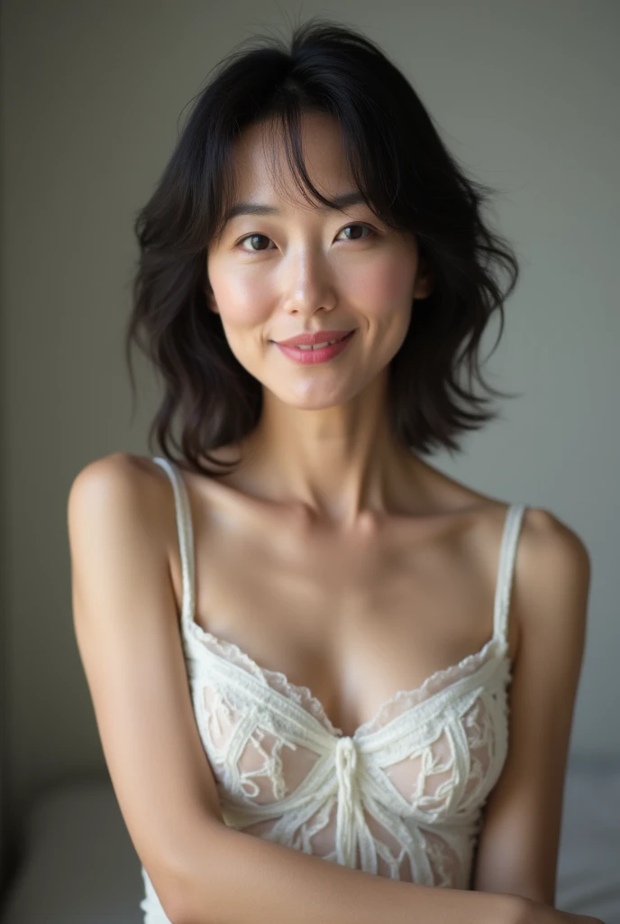 remove background, in the spotlight, gravure, facing the front, ((old)), flashy makeup, red lips, from the chest up, masterpiece, highest quality, Super detailed, realistic, super dense skin, perfect anatomy, (1 Japanese mature woman), (alone), 120 years old, big breasts, Mature Pornstar, Glamour, sexy, pure white skin, looking at the viewer,