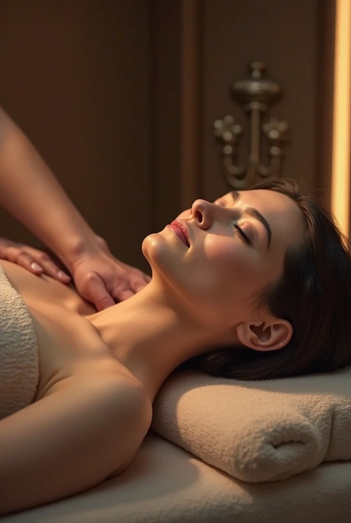 A woman having her breasts massaged