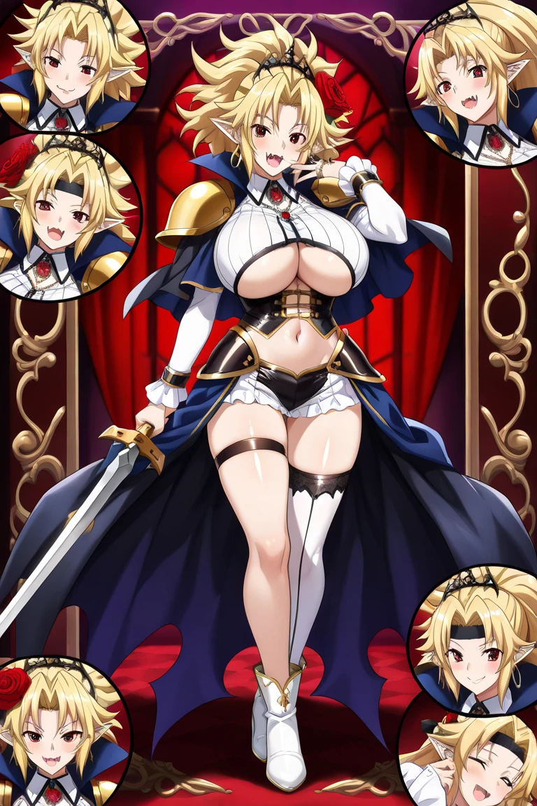 {{{nsfw:1.5}}},mature woman,princess,beautiful eyes,warrior,armor,white armor,blonde hair,long hair,hairband,side bang,breastplate,pleated skirt,white skirt,leotard,white leotard,cameltoe,1 girl,multipul boys,hetero,nose blush,open mouth,cry,embrrassed,love juice,slim body,small breast,sweat,restrained,arms behind head,arms up,defeat,bdsm,cowboy shot,from below ,handcuffs,shackles,indoor,wooden_horse,rub crotch,torture,goblin,ugly goblin,pervert goblin,surrounded by goblins,cum on body