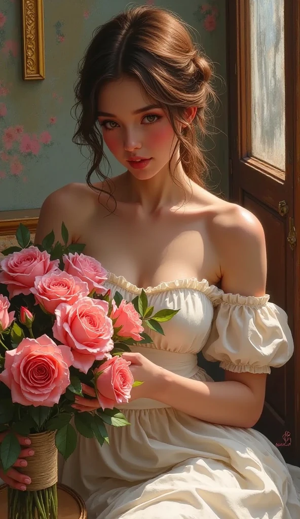 zoey_600x800_nobkgrnd-person,(medium breasts),1girl,dynamic angles,masterpiece,(detailed),(perfect skin),standing,wearing a wedding dress,holding flowers,in a field with flowers,solo,brown hair,black hair,teeth,brown eyes,short hair,a red bow in her hair,cleavage,earrings,smile,watch,collarbone,lips,epic-Ultra-HD-details,epic-Ultra-HD-highlights,perfect eyes,both eyes are the same,ray tracing,4k,8k,(((full-body:1.2))),(photoshoot poses),(looking-at-viewer),<lora:Zoey_600x800_nobkgrndV1-000006:0.7>,<lora:wowifierV3:0.3>,by mooncryptowow,