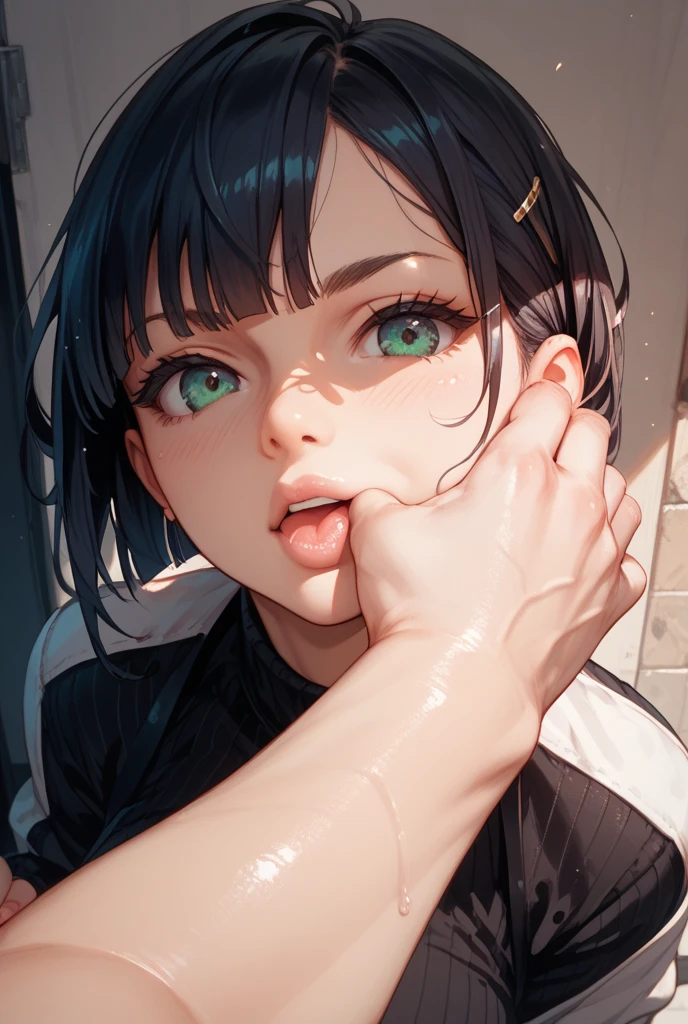 (masterpiece,best quality:1.4),(8k,raw photo,photo realistic:1.2),shiny skin,detailed skin,detailed face,detailed eyes,1girl,Japanese idol,beautiful face,18yo,short hair,(vulgarity:1.5),( silly:1.5),(wet:0.7),(trembling:1),(drooling:1.5),(sweat:0.5),(looking at viewer:1.5),(tongue out:1.2), toilet stall,(used tissue),lying on floor,(full body),(she is spreading her with her fingers from the side,her fingers spreading :1.5), ,female pubic hair, peehole, wet , front view,,(, cum dripg out of , cum in :1.3cum on floor:0,,erect , erect , p