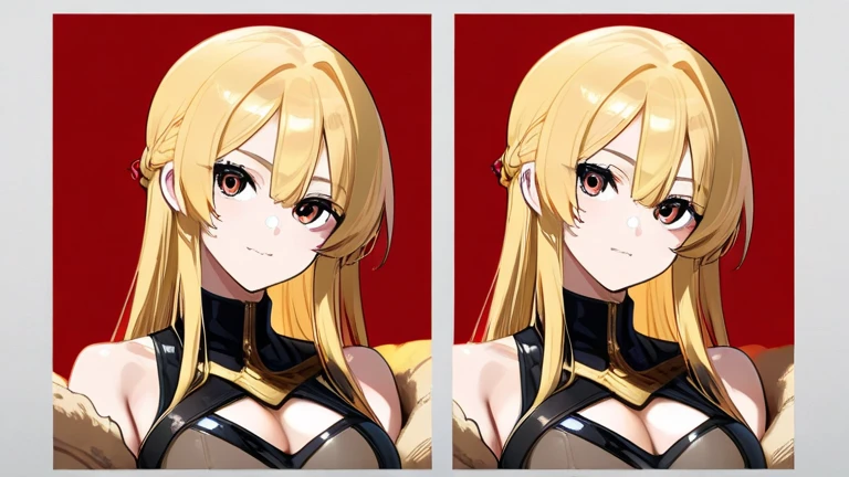 Black Background,Simple Background,Fantasy,Highres,Masterpiece,Ultra-Detailed,Hyper-Detailed,Beautiful Detailed Face,Bishoujo,1Girl,Solo,(Tanned Skin:1.1),Warrior RPG,Long Wavy Blonde Hair With Long Bangs,Red Eyes,Large Breasts,Red Leotard,Armor, famipornav <lora:FamiPornAV:1>
