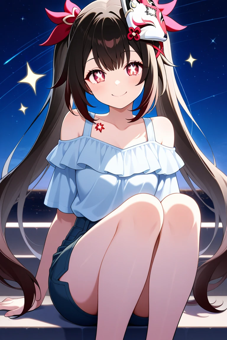 (AobaKokona: 1.1), fanart, (style of mignon:1.1), 1girl presenting (legs, perfectly drawn ((detailed barefoot)), and hands) with detailed face beautiful eyes sitting outdoors at night , 8K wallpaper, anime coloring