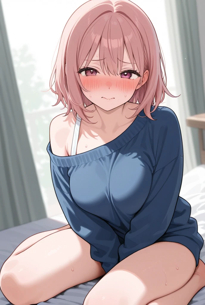mastute piece,Best Quality,insanely detailed,8k cg,nsfw,
shoot upper body,(body in front:1.1),1girl,standing,looking at viewer,(pink pajamas),BREAK,blush,shy,ecstasy face,gasping,(trembling:1.2),red hair,break,open mouth,large breast,bedroom,night,