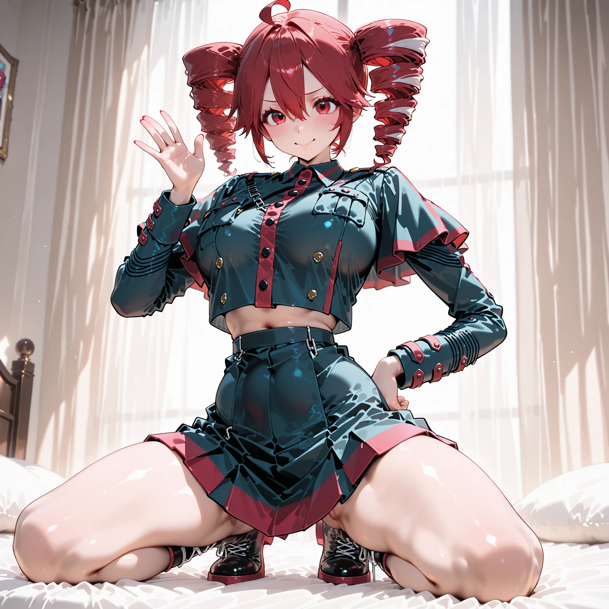 8k, Masterpiece, full body, girls, solo, kasane teto, twin tail drill, red hair, large breasts