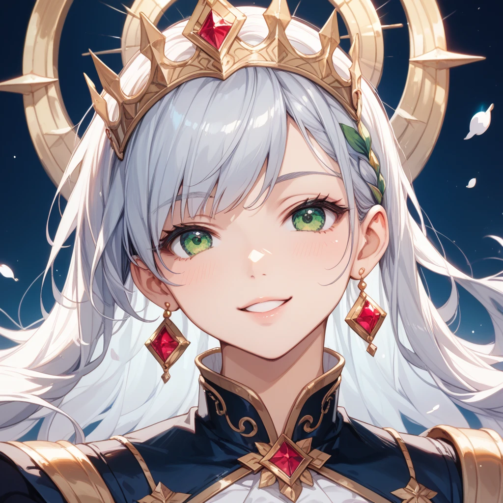 (Highest quality)),(Ultra-high resolution),(Super detailed),(Detailed Description),((The best CG)),(masterpiece),Highly detailed art,(Art with precise details:1.5), (The queen in an intricately designed dress:1.3),A confident and beautiful face:1.4,(Smile:1.3),Sparkling Jewelry:1.2,(A luxurious throne with intricate carvings:1.3),crown:1.3, vermilion:1.2