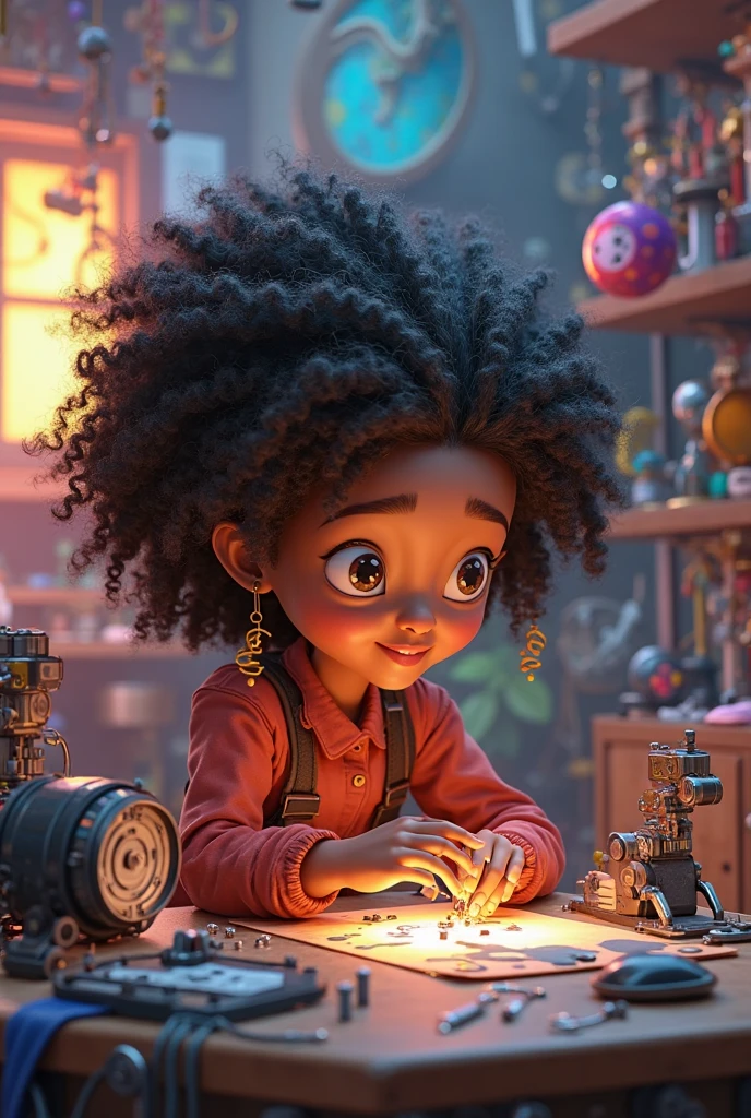 “A black adult, slum dweller, with curly hair and a curious look, is surrounded by books, improvised technological tools and devices. He explores several areas of knowledge, from physics to music, in a small space full of creativity. Despite the difficulties around you, your mind is an expanding universe, connecting ideas and creating innovative solutions. He embodies the spirit of a true polymath, determined to transcend the limitations imposed by the environment in which he lives.”