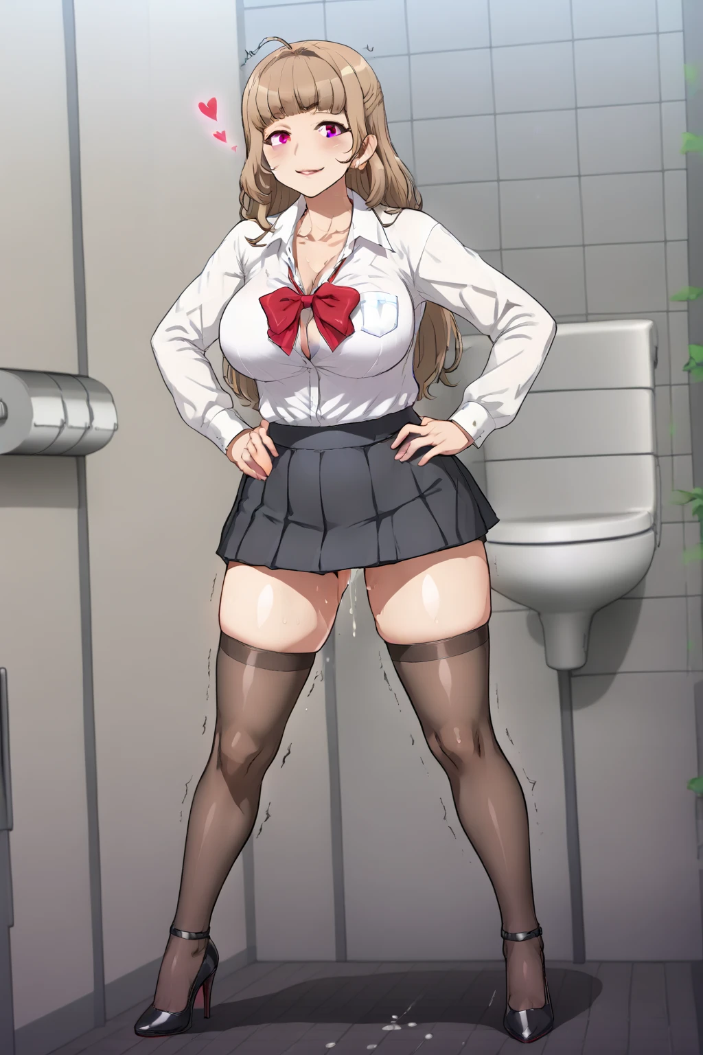 nsfw, (masterpiece, top quality, best quality, highly detailed:1.6), extremely detailed CG unity 8k wallpaper, strong facial expression, (at midnight), night, at dawn, (sharp eye:1.2), (scowl:1.1), (embarrassed, blush:1.3), (steam:1.8), (wet:1.2), (sweat:1.1), (trembling:1.3), (open mouth, wavy mouth:1.4), (harf open eyes:1.5), (feeling weak:1.5), (shoot from front, looking at viewer:1.2), (squatting, skirt lift, clutching skirt:1.6), (office building, high rise building corridor), edgpdress, (1 woman, indoor, business suit, Blouse, eye wear, earrings:1.5),under-rim glasses, ((suit, Pencil Skirt)), tight skirt, high-heels, (long hair, low ponytail, brown hair, pubic hair, Brown:1.5), (woman trembling with sexual climax:1.5), colorful, full body, wide shot, perfect composition, (chrotch, pussy, urethra, panty, panties), urination, incontinence, piss, peeing self, (((pee stream))), (pee puddle), wetting herself, pee stain, large breasts, Yellow pee, ((leaking pee)), puddle of pee, Pee at your feet, Pee spread on the floor, Pee stains, Dripping pee between my legs, Feet wet from pee, Pee-covered feet, Pee at your feet, want to pee, about to pee, Full bladder, Pee-soaked skirt, Pee-soaked high-heels, natural makeup, A pair of partially removed panties is hanging around one of her ankles,