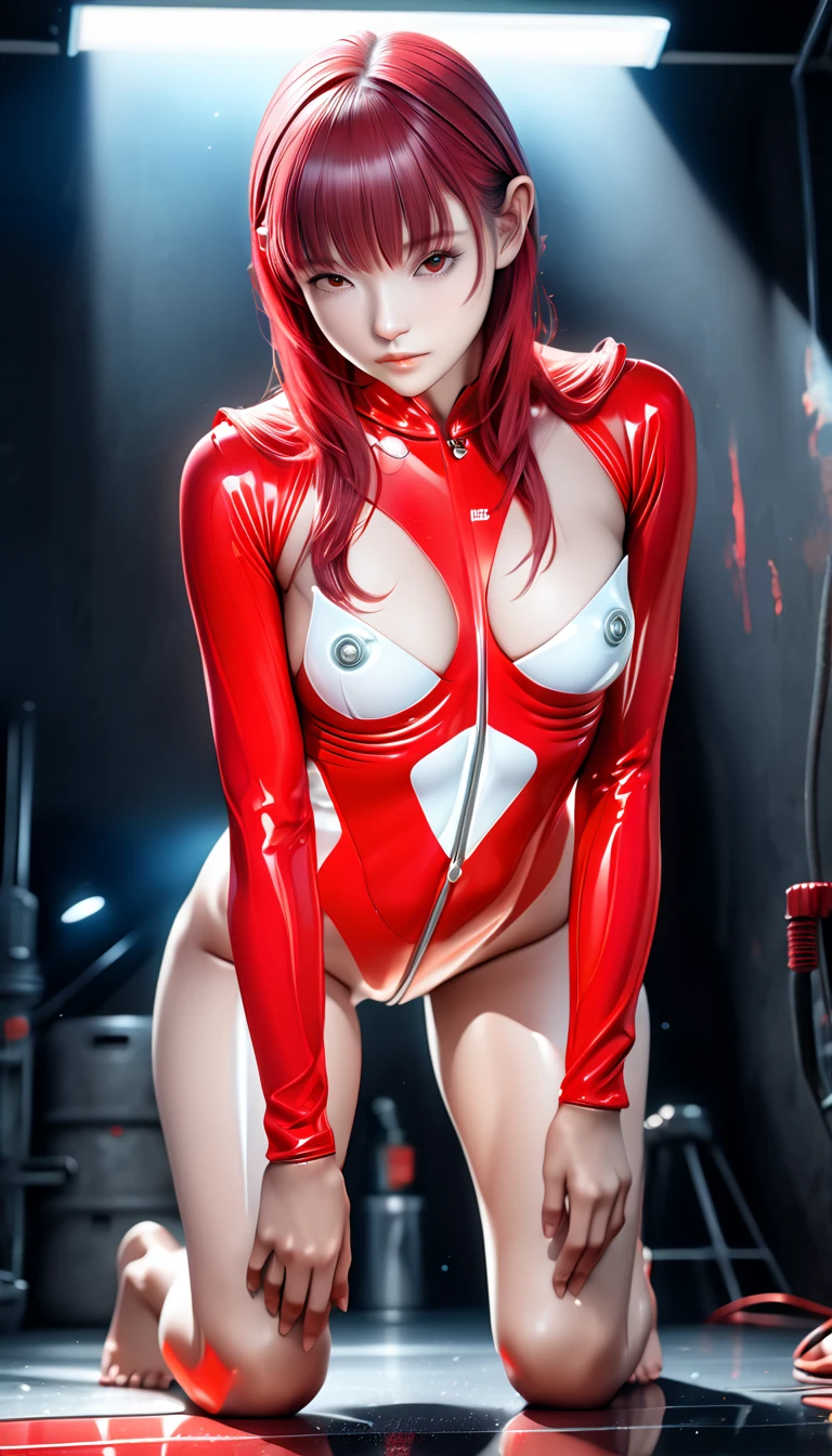 a Woman in red sexy Asuka Suit lying on her back, hanging breasts, splash Art Anime, Beautiful Attractive Anime Woman, 4K Digital Art, lascivious, High-Definition, Open your legs wide, open your legs wide,