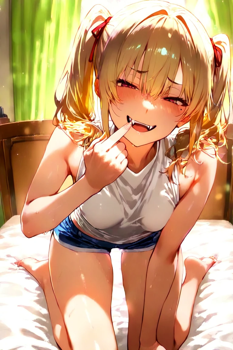 (NSFW:1.3)、(Lots of heart marks:1.5)、(Very small girl having sex:1.3)、(Girl riding perfectly on guy:1.3)、(eyes half closed:1.9)、(smile:1.3)、(Big tears:1.8)、(Drooling from the mouth:1.2)、(The body shakes violently:1.5)、vagina、8k resolution、 masterpiece、((highest quality))、Anatomically correct、(The whole body is wet with semen:1.3)、(Long chain collar)、(Sticking out tongue)、(Flower Hair Ornaments)、(Large amounts of fluid)、(Cheerleader in yellow clothes:1.6)、(Blue hat)、((Hasselblad Photos))、[:(Detailed face:1.2):0.2]、(bed scene)、(Tie your arms behind your head:1.6)