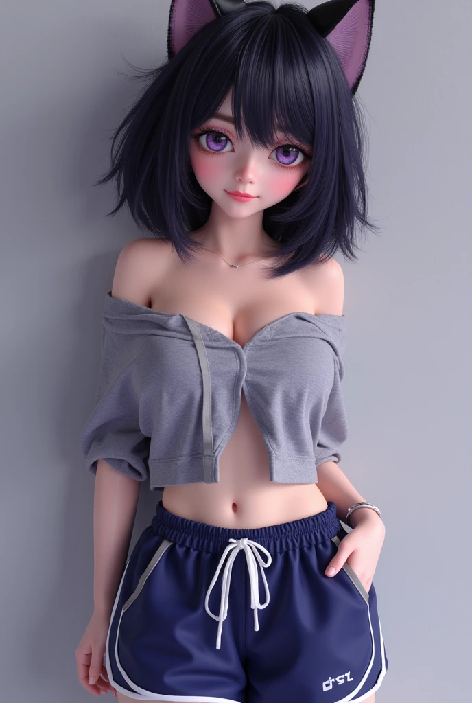 (high reality photograph, high resolusion, masterpiece, 8k, detailed face, detailed eyes:1.5), eines, solo, (full body:1.4), (topless:1.4), bob cut, (skinny, gaunt:1.4), (petite, short stature:1.5), (pink hair:1.4), (undressing denim shorts:1.2), (unbuttoned hot pants:1.3), (no panties:1.3), (wearing only pants:1.4), BREAK (child:1.4), (:1.4), topless, (pink hair), collarbone, (ribs:1.2), (groin), (groin focus), big head, (baby face:1.3), (cute face), face focus, (stick out tongue:1.2), (lips:1.2), (showcasing cleavage:1.3), (narrow waist:1.4), (thin legs:1.4), BREAK (large breasts:1.4), underboob, small nipples, small areolae, emerald eyes, (cute eyes:1.4), (pale skin:1.3), (shiny skin:1.3), (armpit:1.3), open legs, beautiful fingers, (full body), pink hair, BREAK (in the countryside:1.3), (in the grazing land:1.2), ranch