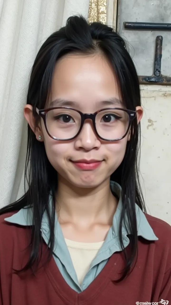 (realistic、masterpiece、Best Quality、8K、highres、high resolution:1.3)、1 girl、Big breasts、glasses、smile、white bikini、looking at viewers、super fine face and eyes、long hair、 exposed cleavage、upper body、