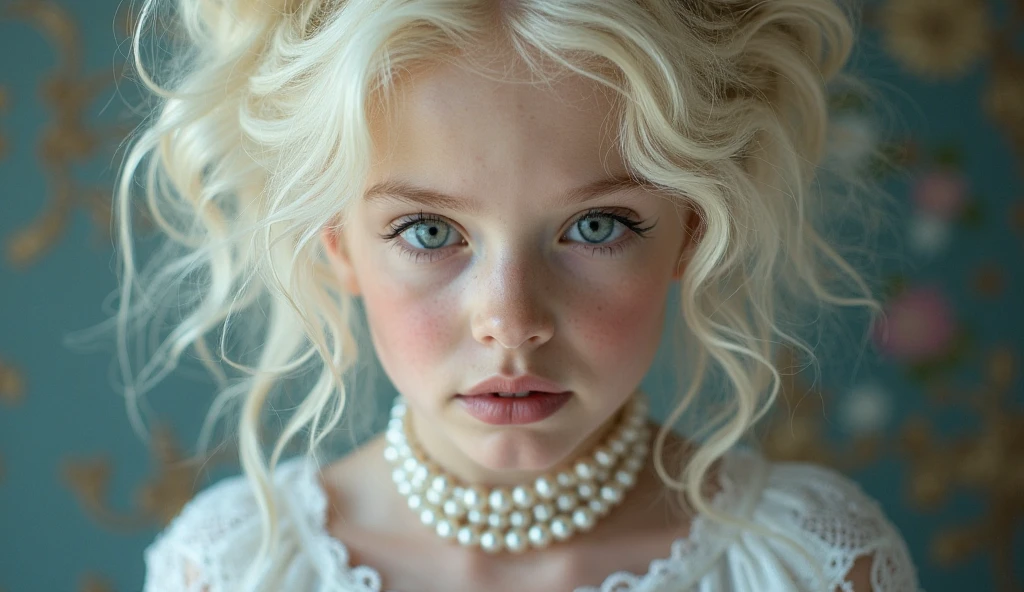 Russian style, girl children, photo studio white infinite background, close-up, bust, portrait, long blonde hair and giant bow YELLOW on head
