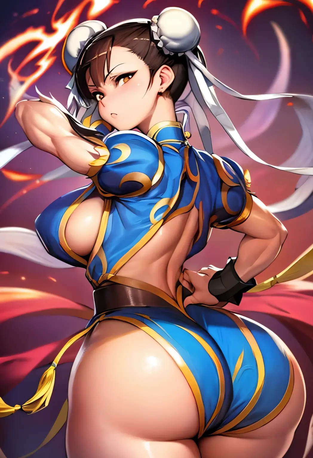 Crea a Chun Li con su traje Extremadamente apretado que se note Muy bien su cuerpo 