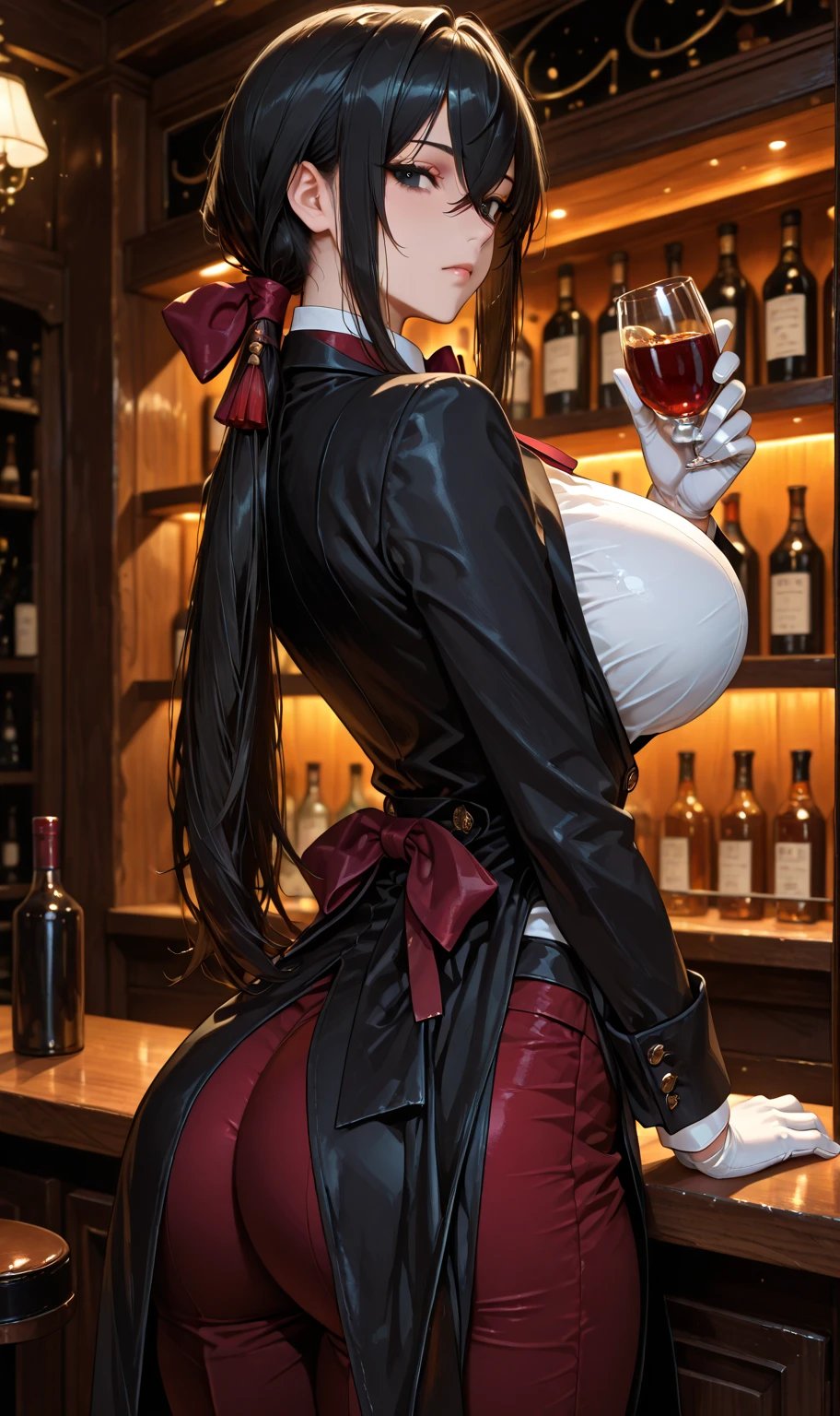 1 girl, mature girl, elf ears, vampire queen, long black hair in ponytail, red eyes, grinning, evil smile, undersized bra, huge breasts, skindentation, cleavage, underboob, sideboob, bursting breasts, massive breasts, huge breasts, thicc, chubby body, chubby girl, 8k, highres, ultrasharp