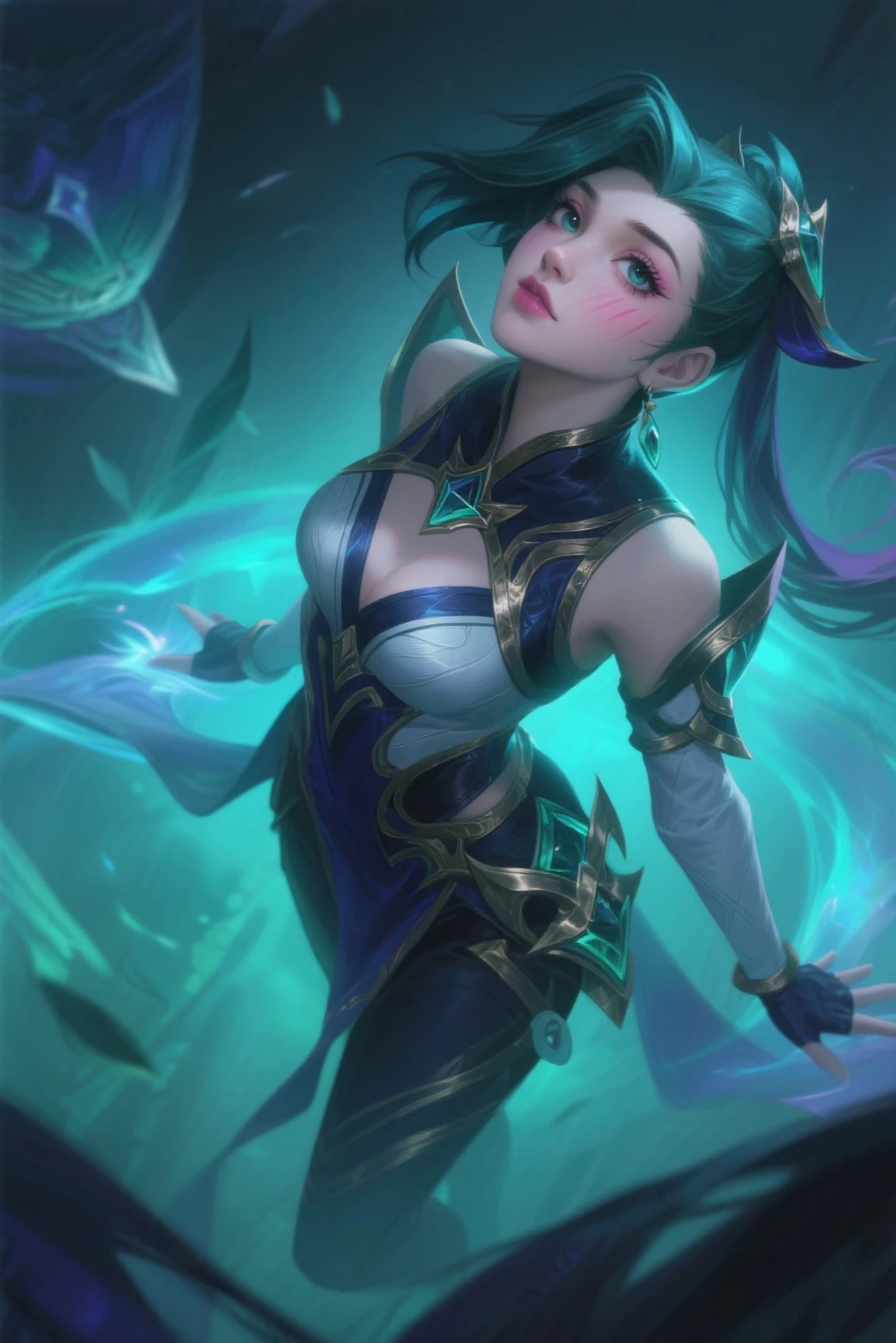 masterpiece), best quality, expressive eyes, perfect face,mature woman,1woman,purple hair,braided long ponytail,(glowing purple pupils),big breasts,cleavage,mermaid,(strapless purple shell bikini),navel,(embroidery:1.5),((beautiful mermaid tail:1.4)),(purple scales),pointy ears,lightning bolts in the sky,(bare shoulders),hair ornament,purple elbow gloves,bashful smile,underwater temple,(night:1.1),(cloudy sky 1:1),dymanic angle,head tilt,raiden shogun_(genshin impact), glowing purple lightning background,full body,underwater