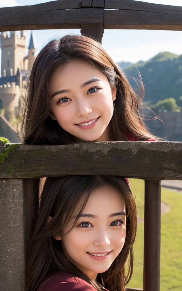Ancient Roman ruins,landscape in the style of Poussin,A smile,Sweet and seductive appearance.Hair disheveled in the wind,Two women frolicking,Cute smile, Expression of ecstasy,A sexy,erotick,illustration,raw photograph,Best resolution: 16K, Ultra HD,Bokeh,CG, best qualtiy,offcial art,Beauty and aesthetics:1.2,UHD,DSLR