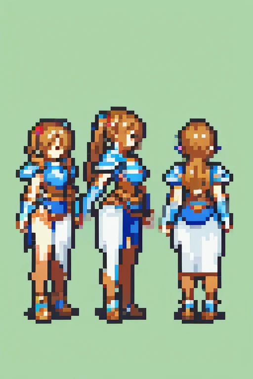 (The best quality,  masterpiece), 1 Girl, Standing Girl, Three views, Girl standing back and forth, Character List, full body, simple background, Bikini armor , Pixel