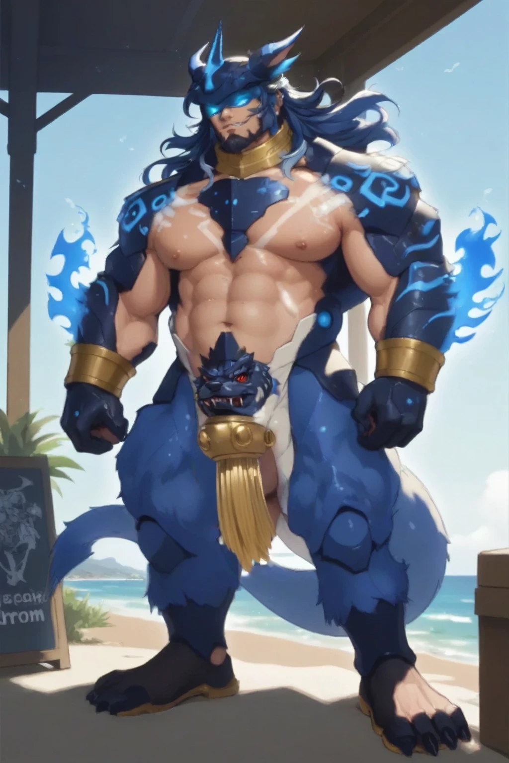 ultra-detailed, masterpiece, masterwork, high quality, best quality, hdr, posted on e621, (by darkgem), (in the sea), nsfw, male, solo, (blue little body dragon), dragon, (long silver hair, yellow eyes, detailed eyes, white shark body), (nude, foreskin, balls), swimming, front view, dynamic angle, wet body,