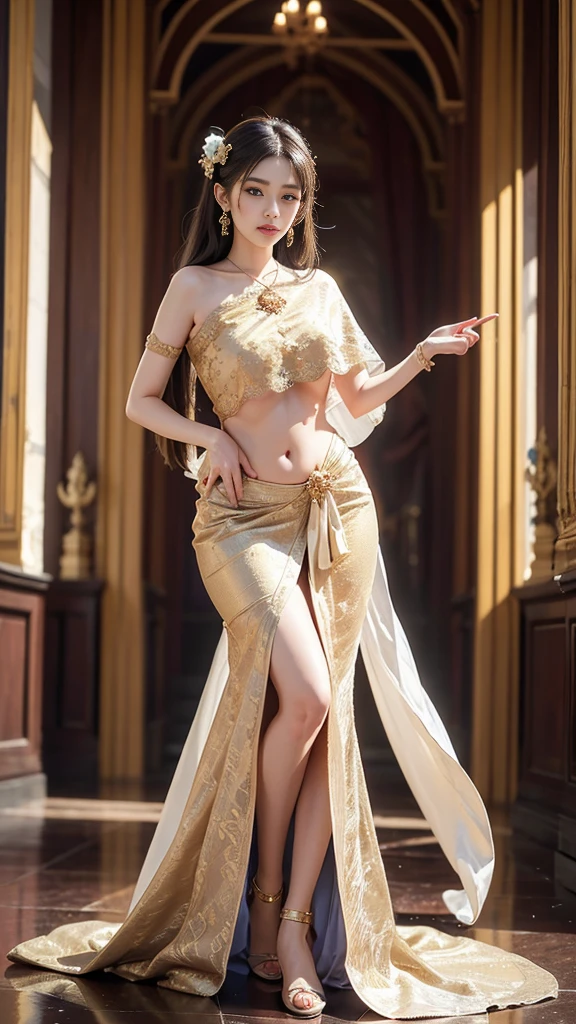Vogue style photo shoot of malay 20 years old lady wears ((traditional bali kebaya)), ((transparent cloth)), nsfw, brown skin, ((dimple chin)), full hairy pussy, cameltoe, l overflow big breast, detail skin texture, big natural breast, saggy breast, very skinny body, sensual pose, ribs, ((tall body: 1.8m)), hyper - realistic photography, full body, 8k, extreme close - up shot, half body shot, sexy pose, ((gigantic breast)), small belly, no panties, no pants, no skirt, wears high heels, taken photo from side angle