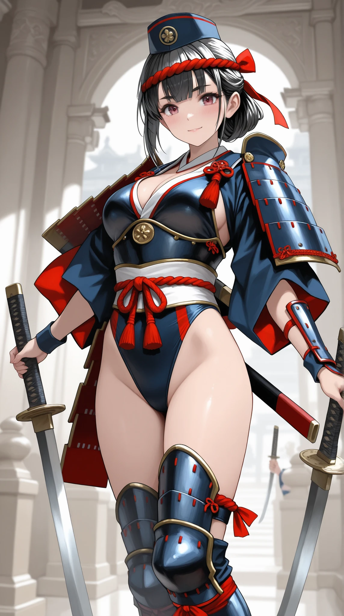 (high resolution, pixel perfect, gorgeous illustrations), (hyper quality, muste piece, etheric: 1.4), ((1girl)), (((((fighting stance))))), (((((pussy))))), ((tattoo)), ((mature woman)), cool atmosphere, (((((messy hair))))), ((((evil grin)))), (((blush))), (((((((muscular))))))), ((thick thighs)), (((wide hips))), ((Big breasts that are about to burst)), fighter, (((woman))), ((((wh_chi_armor)))), (((((cameltoe))))), lewd woman, (shiny skin), sweat, simple background,
