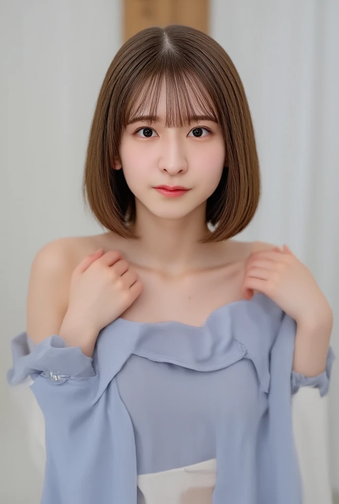 Highest quality、(beautiful)、Super delicate eyes、Brown eyes、22-year-old female、、smile、looking at the camera、Semi-short hair、Gal、Cute Mini Dresses