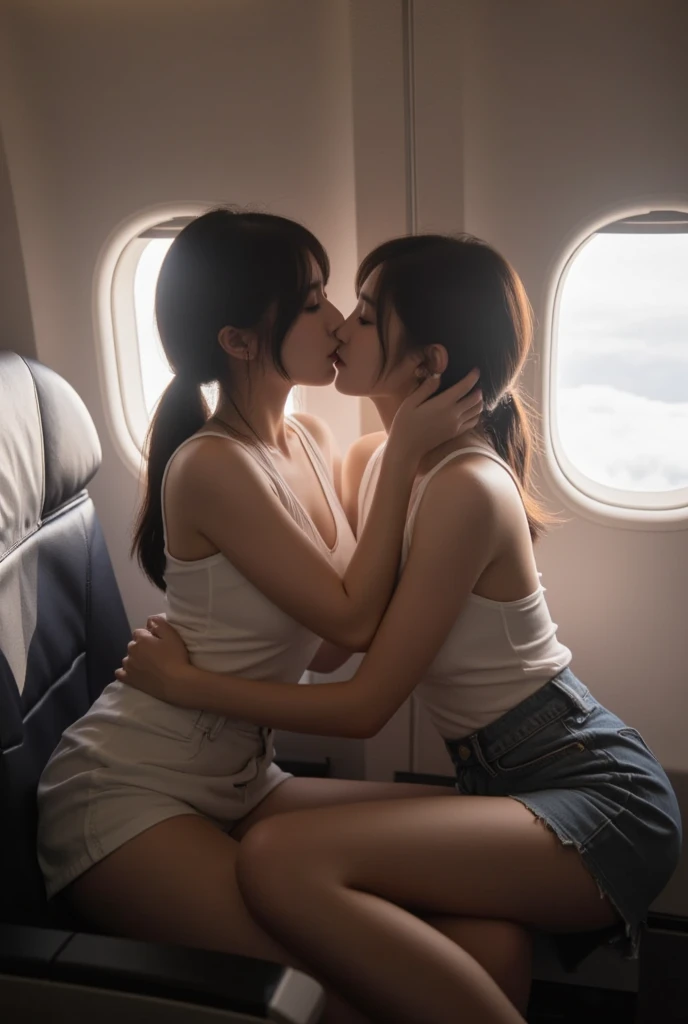 tmasterpiece,RAW photogr,hyper qualit, ultra - detailed,Perfect drawing,Two beautiful girls, Lovers, lesbians, bondage, dominant, closing her eyes, naked, topless, short Black hair, japanese hair, half-open lips, kiss her breasts, lick pussy, sweat, Suck your lips firmly, Drooling, elegant, Brilliant, Beautiful, Blush (0.2), Gorgeous, Beautiful, Gorgeous, gentle, Summer, abandoned plane, Precise drawings, a detailed drawing,