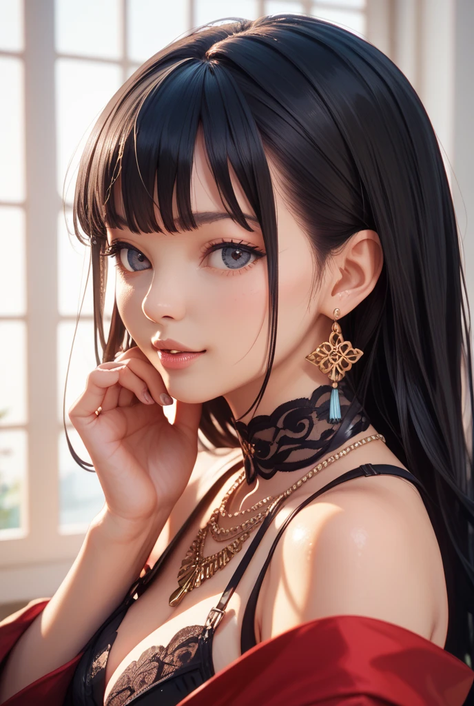 (best quality,4k,8k,highres,masterpiece:1.2),ultra-detailed,(realistic,photorealistic,photo-realistic:1.37),portrait,sexy woman,long straight black hair,detailed eyes,detailed lips,beautiful face,navy blue saree,silver embroidery,seductively gazing,smiling,blushing intensely,perfect body,hot body,vivid colors,studio lighting